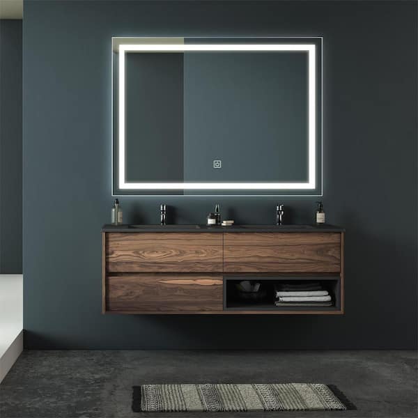 WELLFOR 36 in. W x 28 in. H Rectangular Frameless Dimmable Anti-Fog Wall-Mounted Bathroom Vanity Mirror