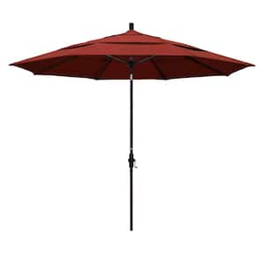 11 ft. Bronze Aluminum Market Patio Umbrella with Fiberglass Ribs Collar Tilt Crank Lift in Terracotta Sunbrella