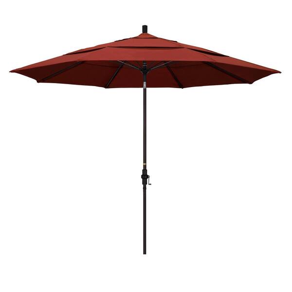 California Umbrella 11 ft. Bronze Aluminum Market Patio Umbrella with Fiberglass Ribs Collar Tilt Crank Lift in Terracotta Sunbrella