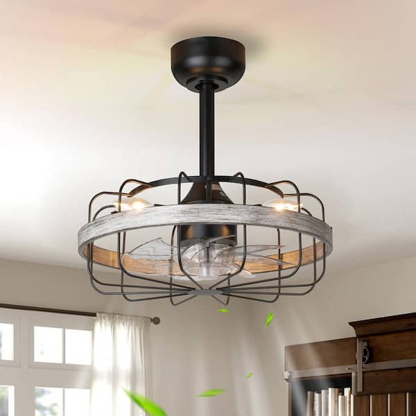 Tivleed 16.54 in. Modern Indoor Black with Woodgrain Ceiling Fan without Bulb