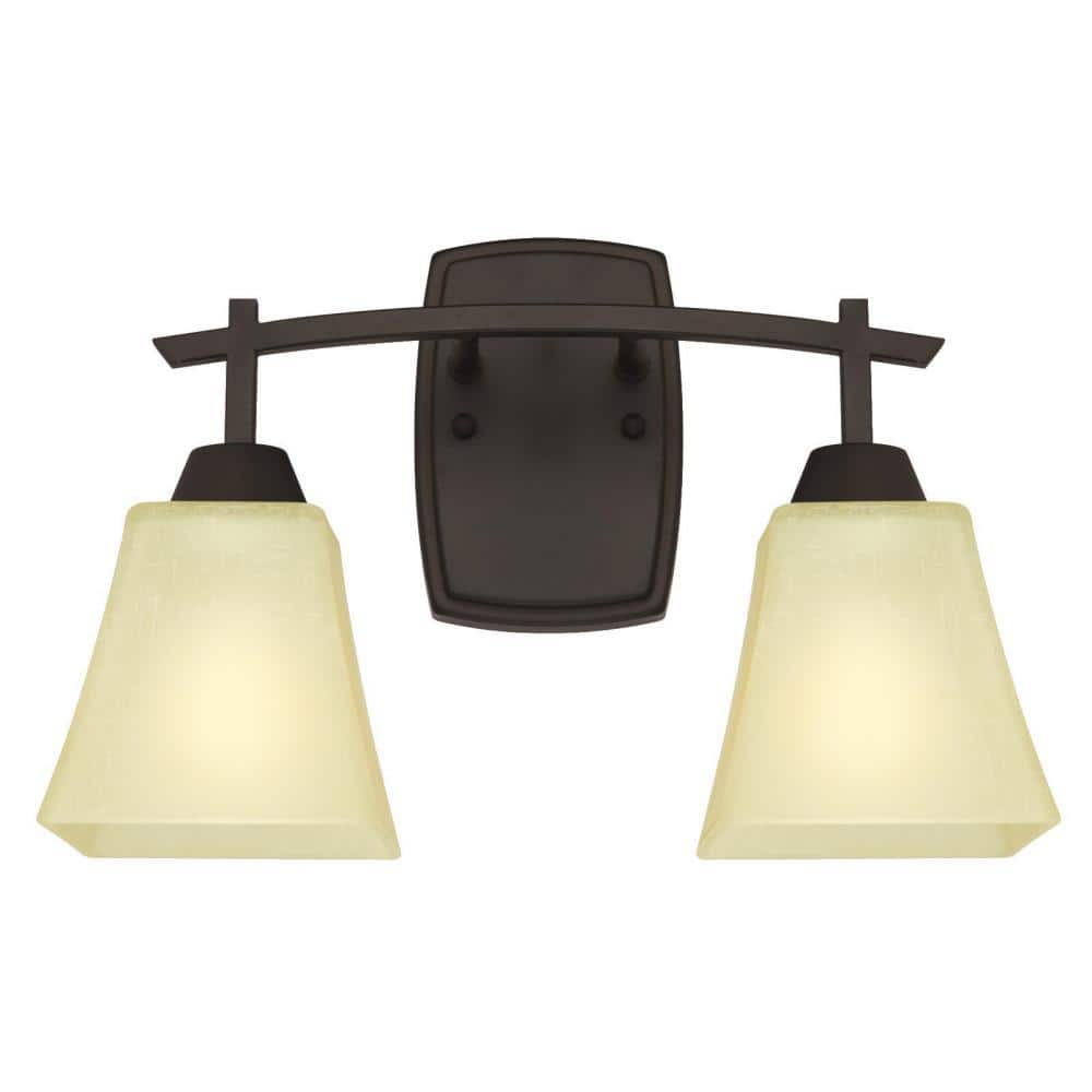 Midori Oil Rubbed Bronze 2-Light Wall Sconce with Amber Linen Glass Shades