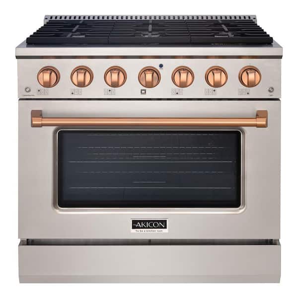 36 in. 6-Burners Freestanding Gas Range with Oven, Convection Fan, Cast Iron Grates, In Stainless Steel with Copper