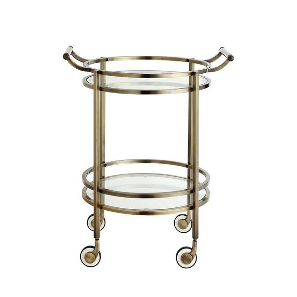 Powell Company Decatur Round Brass Serving Cart