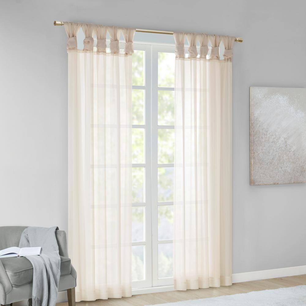 Ivory Sheer Tab Top Ground Length Polyester Drapes
