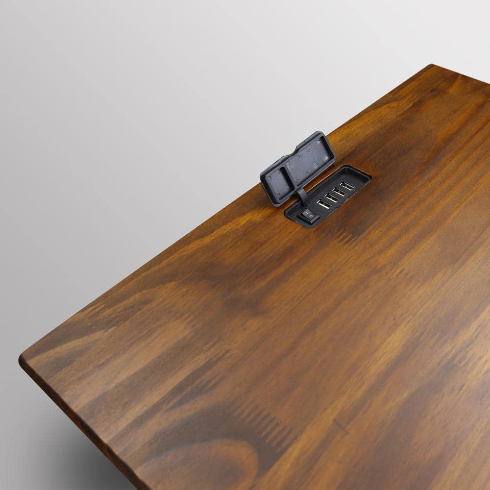 Warm Brown Solid Wood Nightstand with USB Charging Station