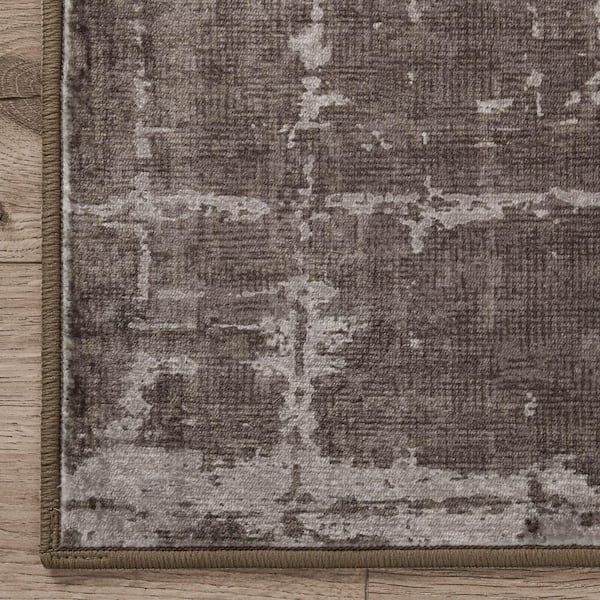 Theo Theo Brown 2 ft. x 6 ft. Woven Abstract Polyester 2-Piece Set Area Rug