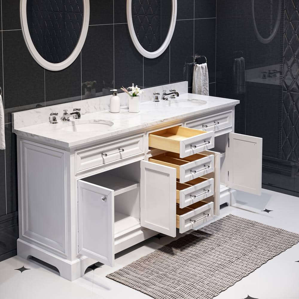Pure White Double Sink Freestanding Bathroom Vanity with Marble Top