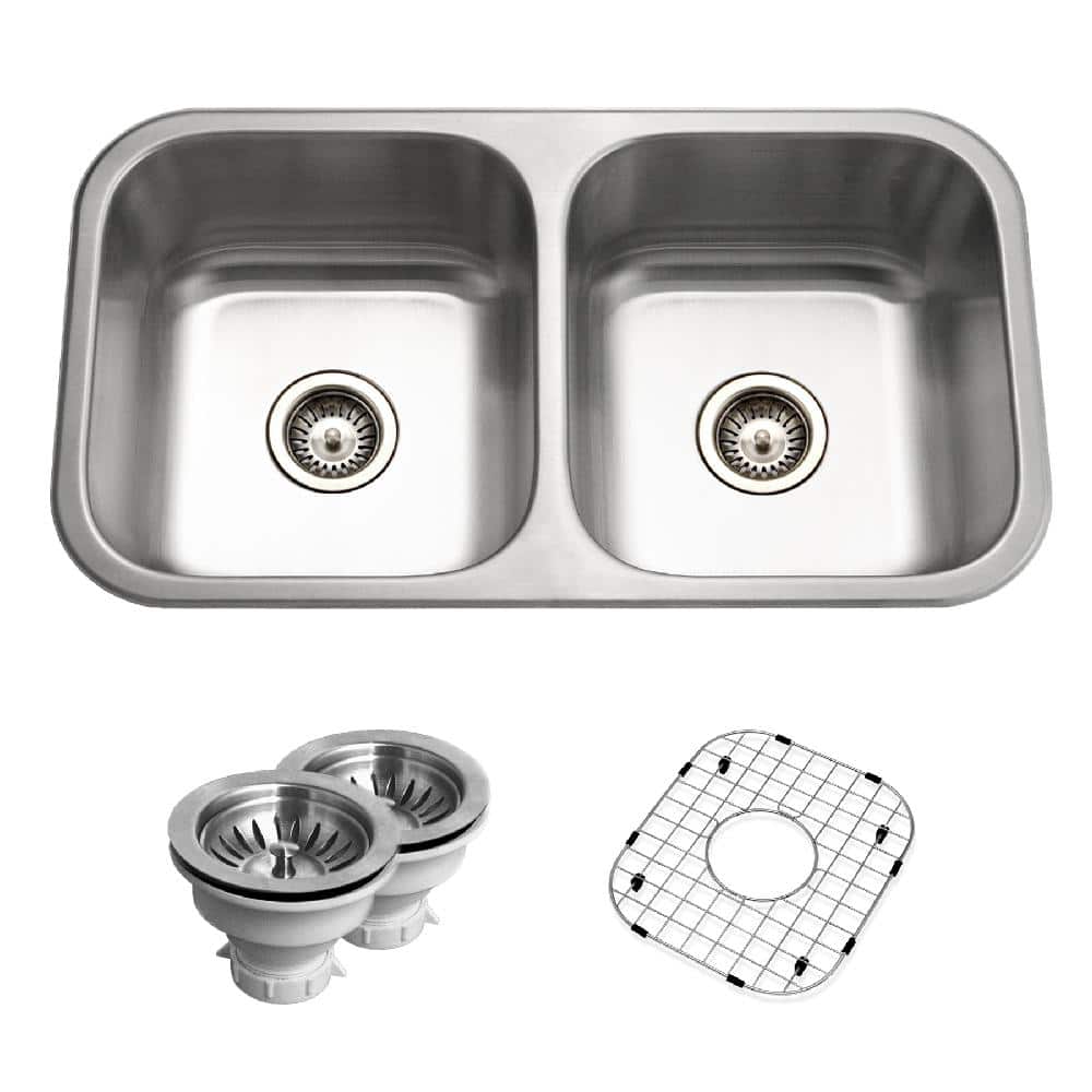 HOUZER Belleo Series Drop-In 32 in. Stainless Steel Double Bowl Kitchen Sink, Silver -  BSD-3209