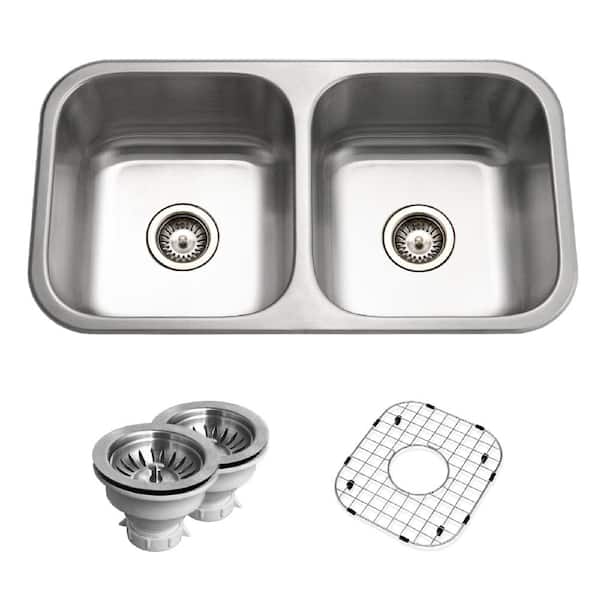 HOUZER Houzer Belleo 32 in. Stainless Steel Topmount 50/50 Double Bowl Kitchen Sink with Strainer and Grid - BSD-3209