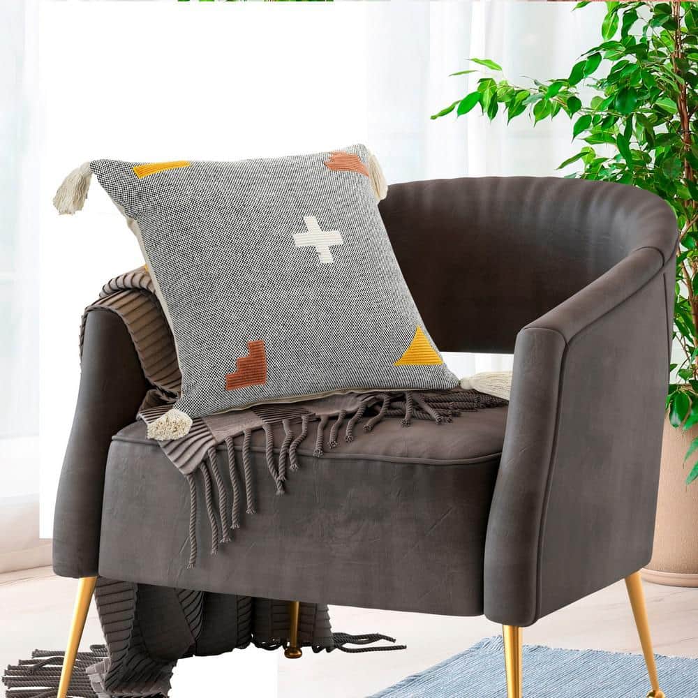 Zeal 20" Gray and Orange Bohemian Throw Pillow