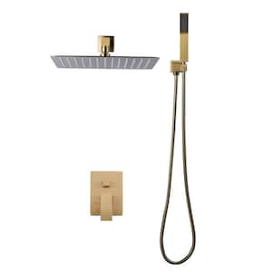 2-Spray Patterns with 1.8 GPM 12 in. Wall Mount Rain Fixed Shower Head in Brushed Gold