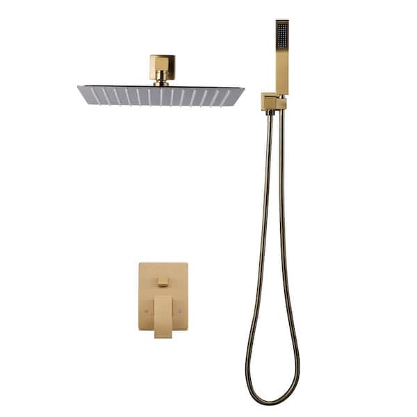 ARCORA 2-Spray Patterns with 1.8 GPM 12 in. Wall Mount Rain Fixed Shower Head in Brushed Gold