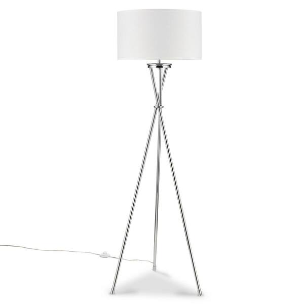 Light Society Ebba 59.7 in. Chrome/White Floor Lamp with Fabric Shade  LS-F509-CM-WHI