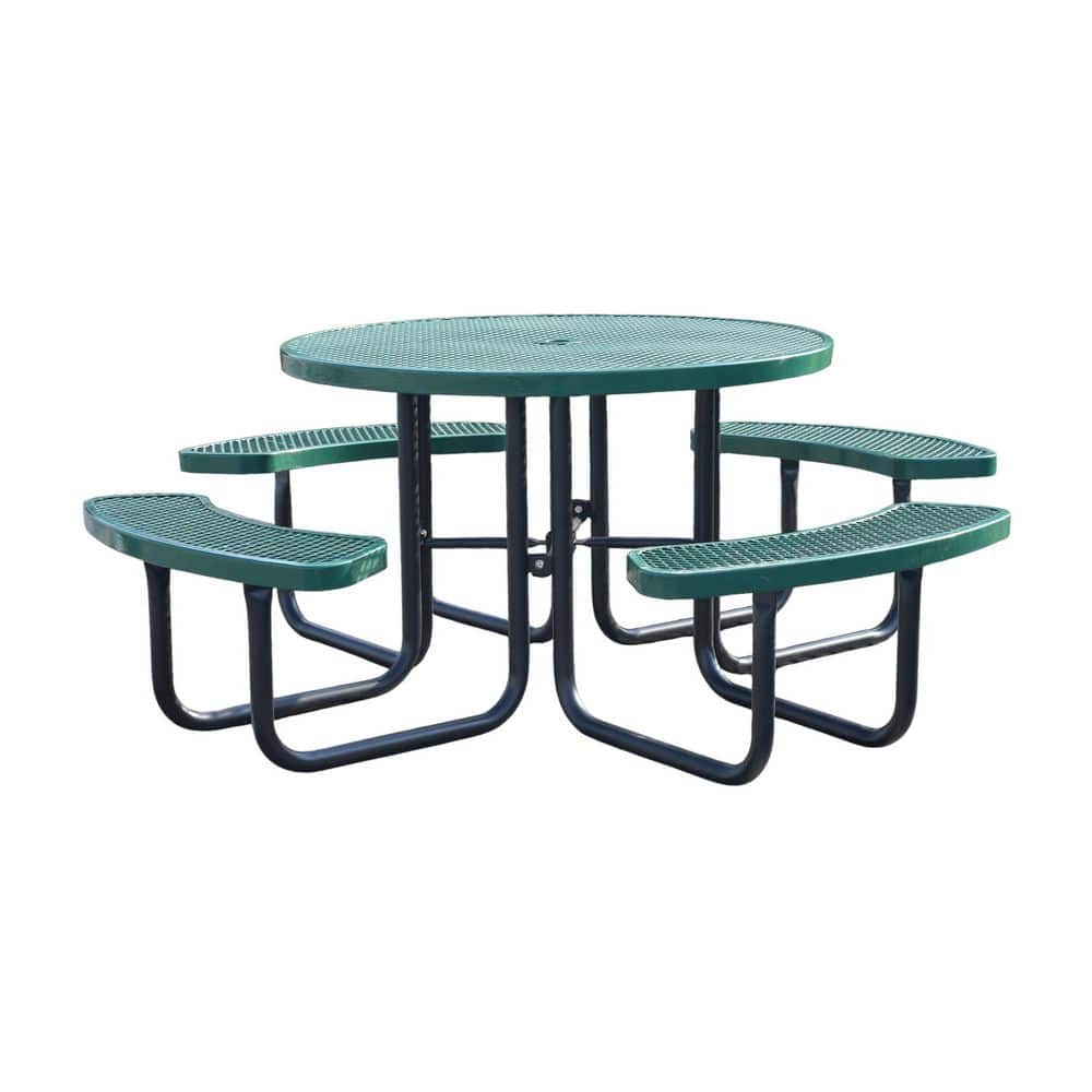 Outdoor 79 in. Thermoplastic Coated Round Steel Picnic Tables 8-Person with Umbrella Hole, Patio Dining Table, Green price history on PriceWatchPro