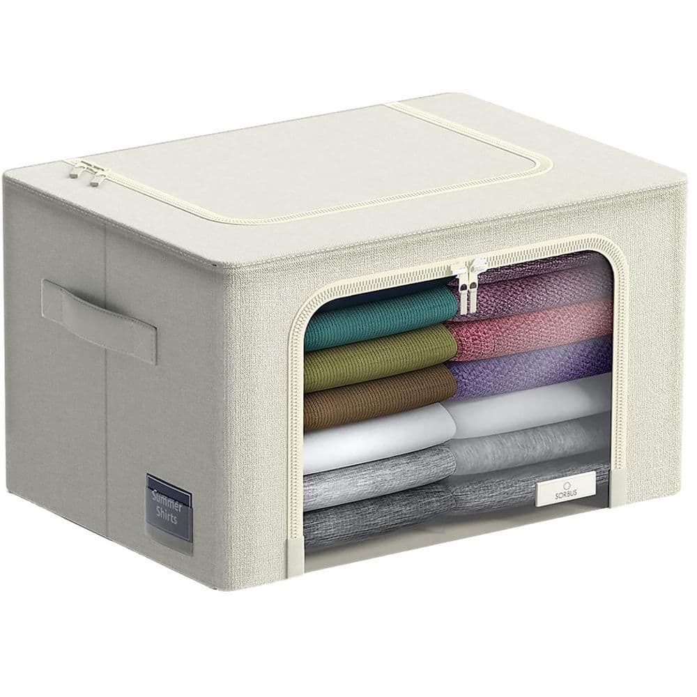 Storage Bins, Stackable and Foldable Clothes Organizer Bags, Beige 19.5 in.