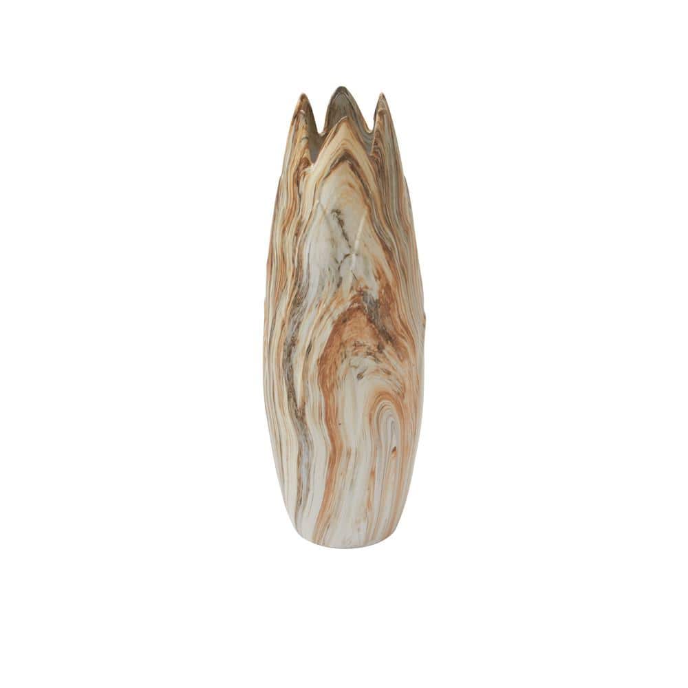 Beige Marbled Ceramic Organic-Shaped Table Vase