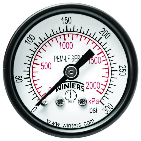 Winters Instruments PEM-LF Series 1.5 in. Lead-Free Brass Pressure Gauge with 1/8 in. NPT CBM and 0-300 psi/kPa
