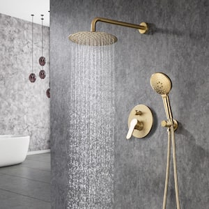 10 in. Shower Head Single-Handle 3 Spray Round High Round High Pressure Shower Faucet in Brushed Golden