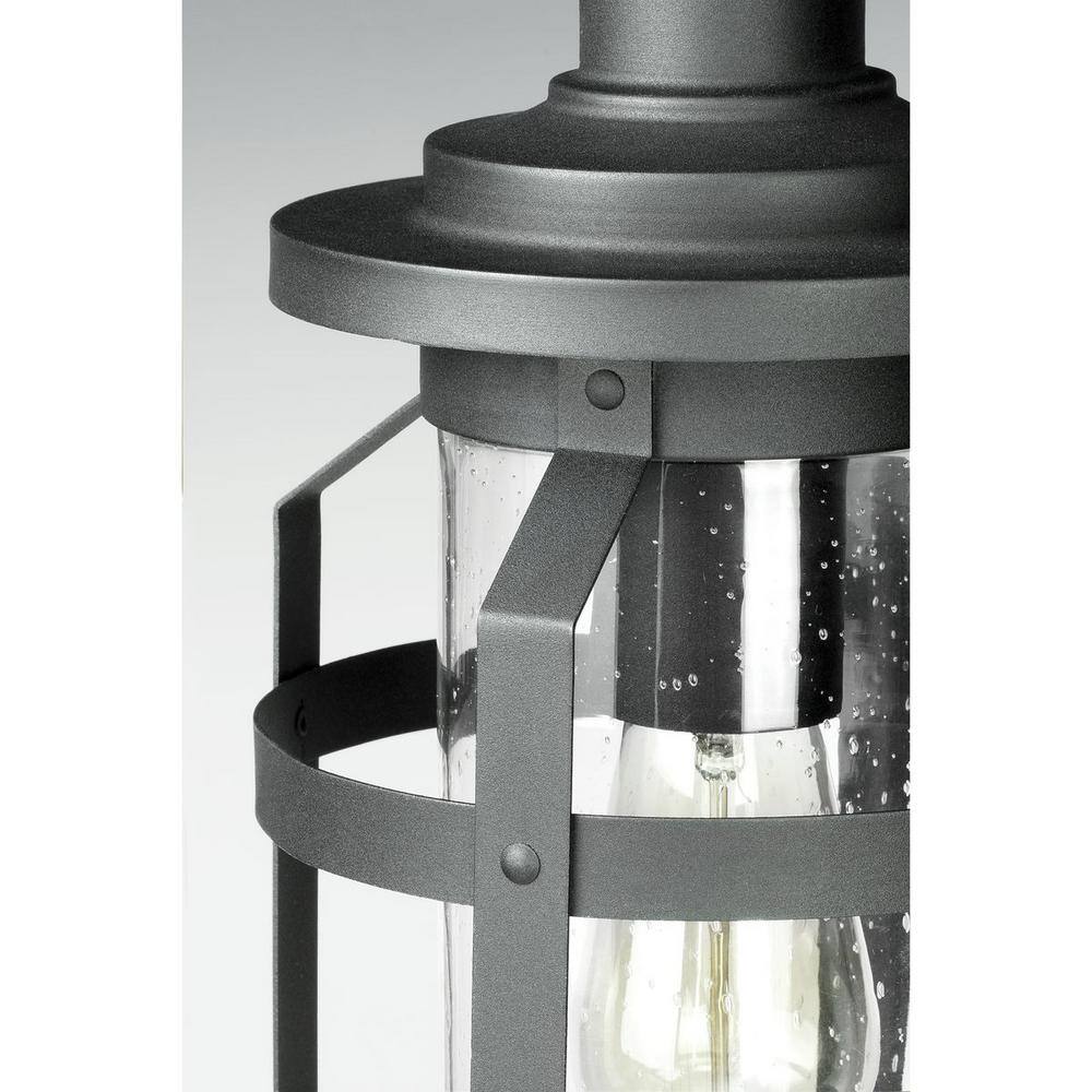 Haslett Black Steel Outdoor Wall Lantern with Seeded Glass