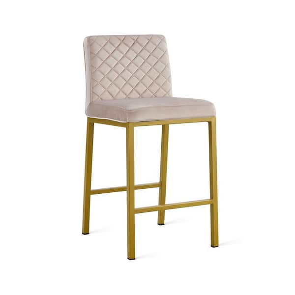 Unbranded Modern Beige Brown Low Back Velvet Upholstered Armless Bar Chairs with Metal Legs (Set of 2)