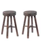 Vintiquewise Antique Round Wooden Chair Log Cabin Stools Set