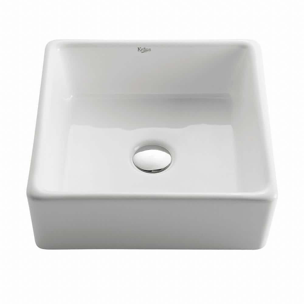 Kraus Square Ceramic Vessel Bathroom Sink In White Kcv 120 The Home Depot