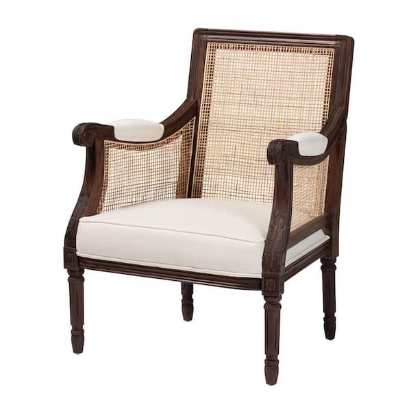 bali & pari Desmond Beige and Dark Brown Accent Chair with Natural Rattan