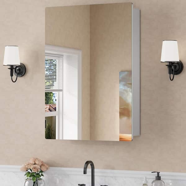 Tiva 20 in. W x 28 in. H Rectangular Aluminum Medicine Cabinet with Mirror, Reversible Door for Bathroom, Silver