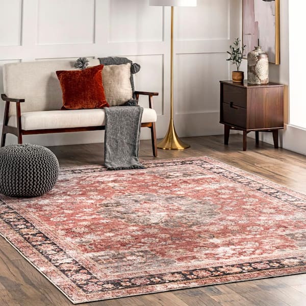 Emelina Traditional Red 5 ft. x 8 ft. Persian Machine Washable Indoor Rectangle Area Rug