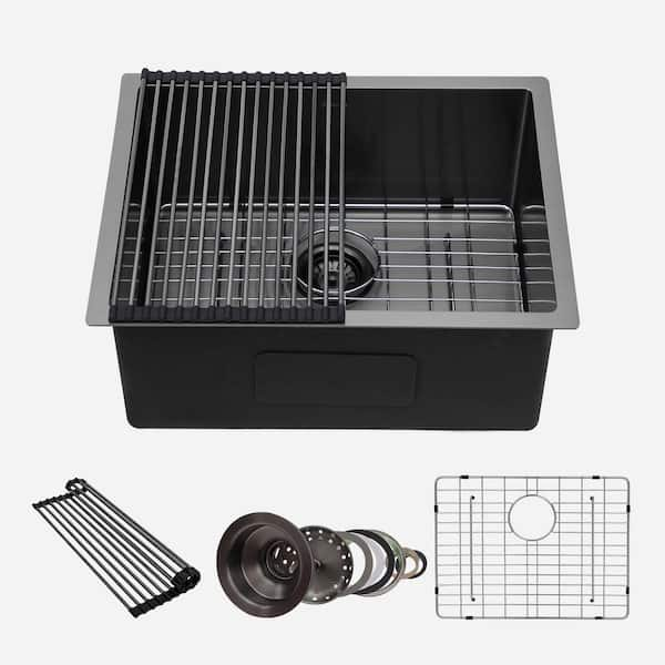 Sarlai Gunmetal Black 16 Gauge Stainless Steel 23 in. Single Bowl Rectangular Undermount Front Kitchen Sink