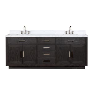 Condor 84 in W x 22 in D Black Oak Double Bath Vanity, Carrara Marble Top, and Faucet Set