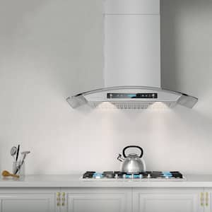 30 in. 600 CFM Ducted Wall Mount Range Hood in Stainless Steel Glass Cover with Gesture Control LED Lights and Low Noise