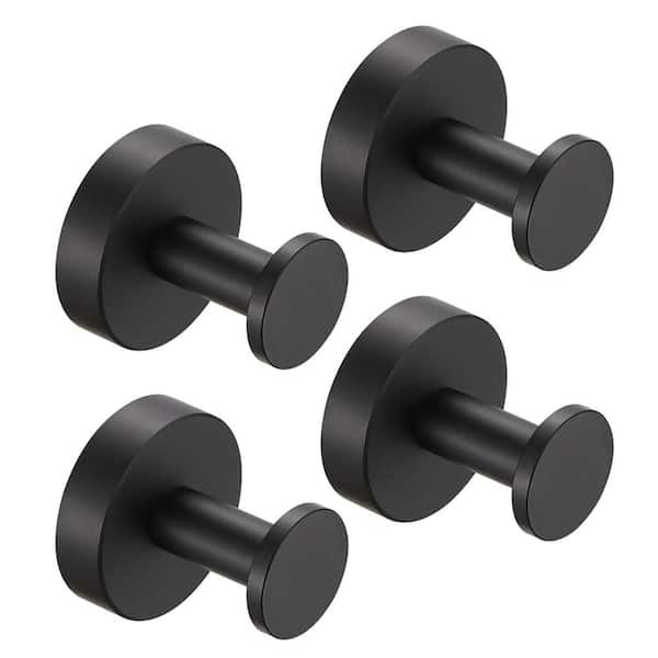 FUNKOL 4-Packs Set of Thickened Space Aluminium Wall Mounted Knob Robe/Towel Hooks in Matte Black