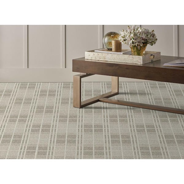 Checkerboard Quarry/Ivory Gray 12 ft. 27 oz. Wool Pattern Carpet - Installation Required
