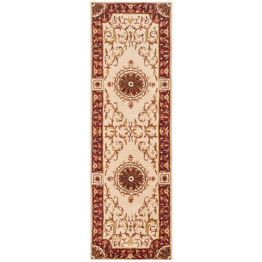 Ivory and Red Hand-Tufted Wool Area Rug 30" x 7"