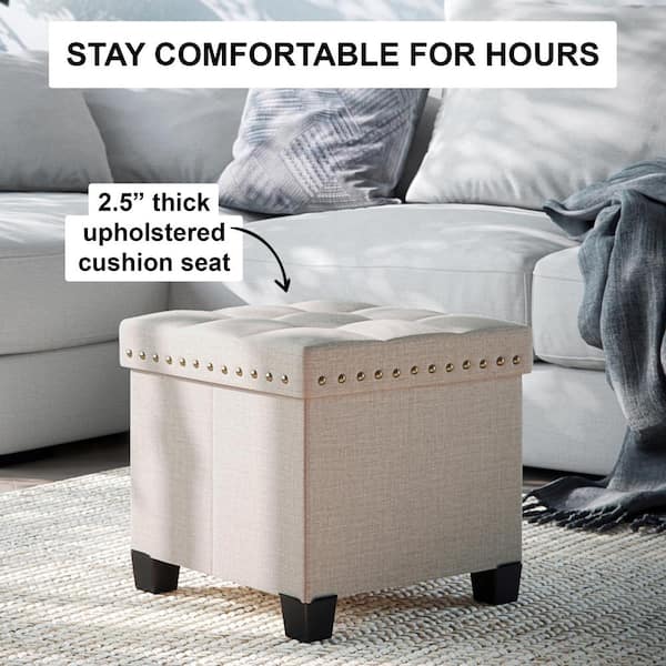 Folding Cube Cloth Storage Stool Footrest Seat with Storage for
