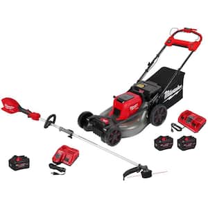M18 FUEL 18V 21 in. Brushless Cordless Dual Battery Self-Propelled Mower w/ String Trimmer, (3) Batteries, Charger