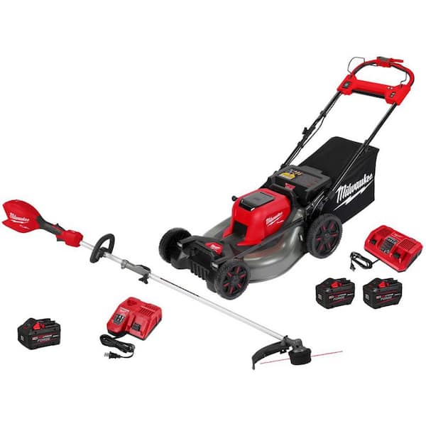 M18 FUEL 18V 21 in. Brushless Cordless Dual Battery Self-Propelled Mower w/ String Trimmer, (3) Batteries, Charger