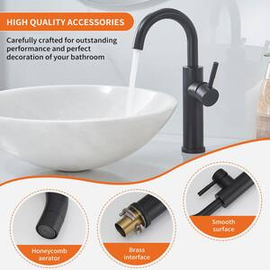 Single Hole Single Handle High Arc Bathroom Bathroom Vessel Sink Faucet With Swivel Spout in Matte Black