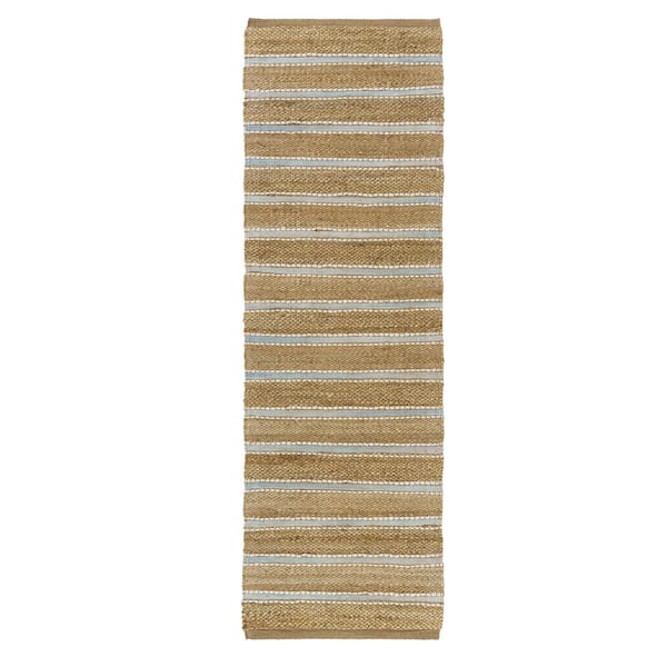 Unbranded Nautical Coastal Spa Blue 2 ft. 6 in. x 7 ft. 9 in. Striped Hand-Woven Indoor Area Rug