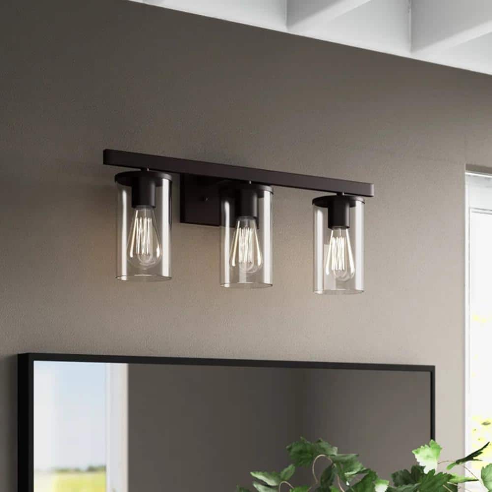 Bronze 23" Cylinder Glass 3-Light Vanity Fixture