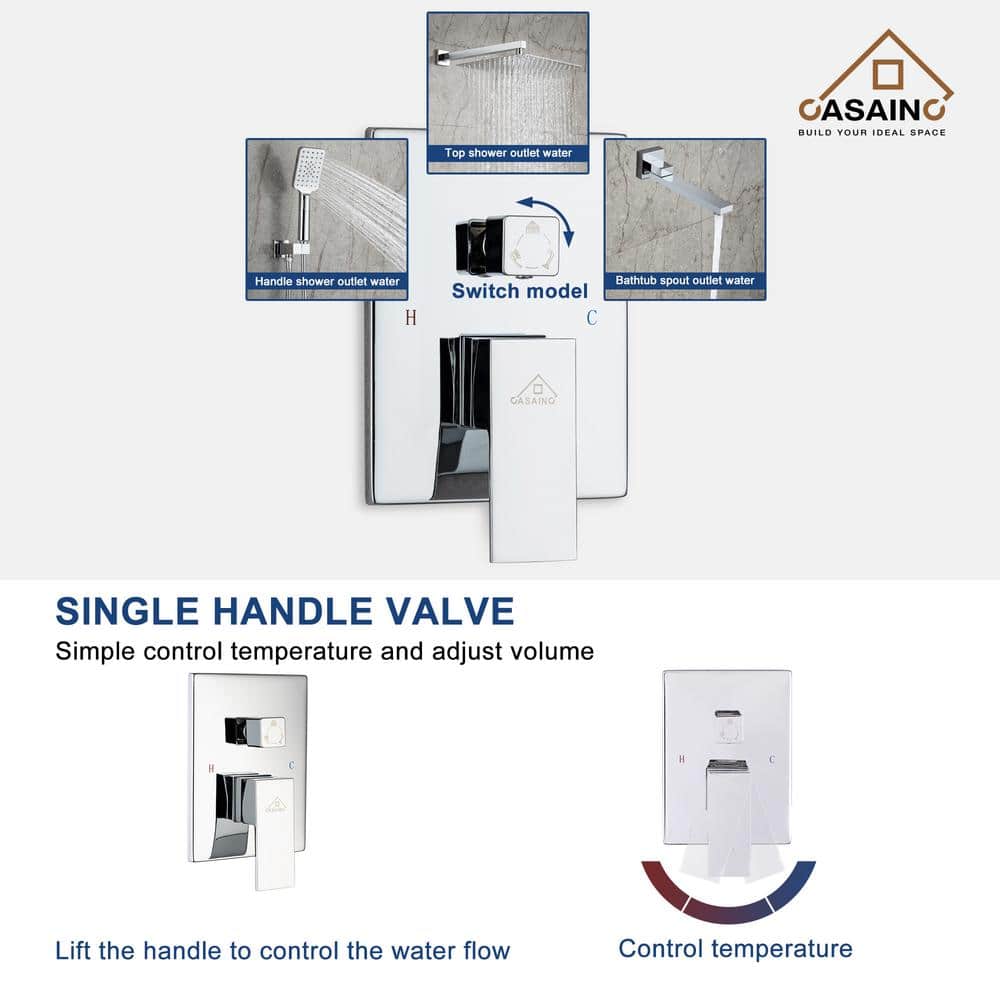 Chrome Large Square Multi-Head Wall Mounted Shower System