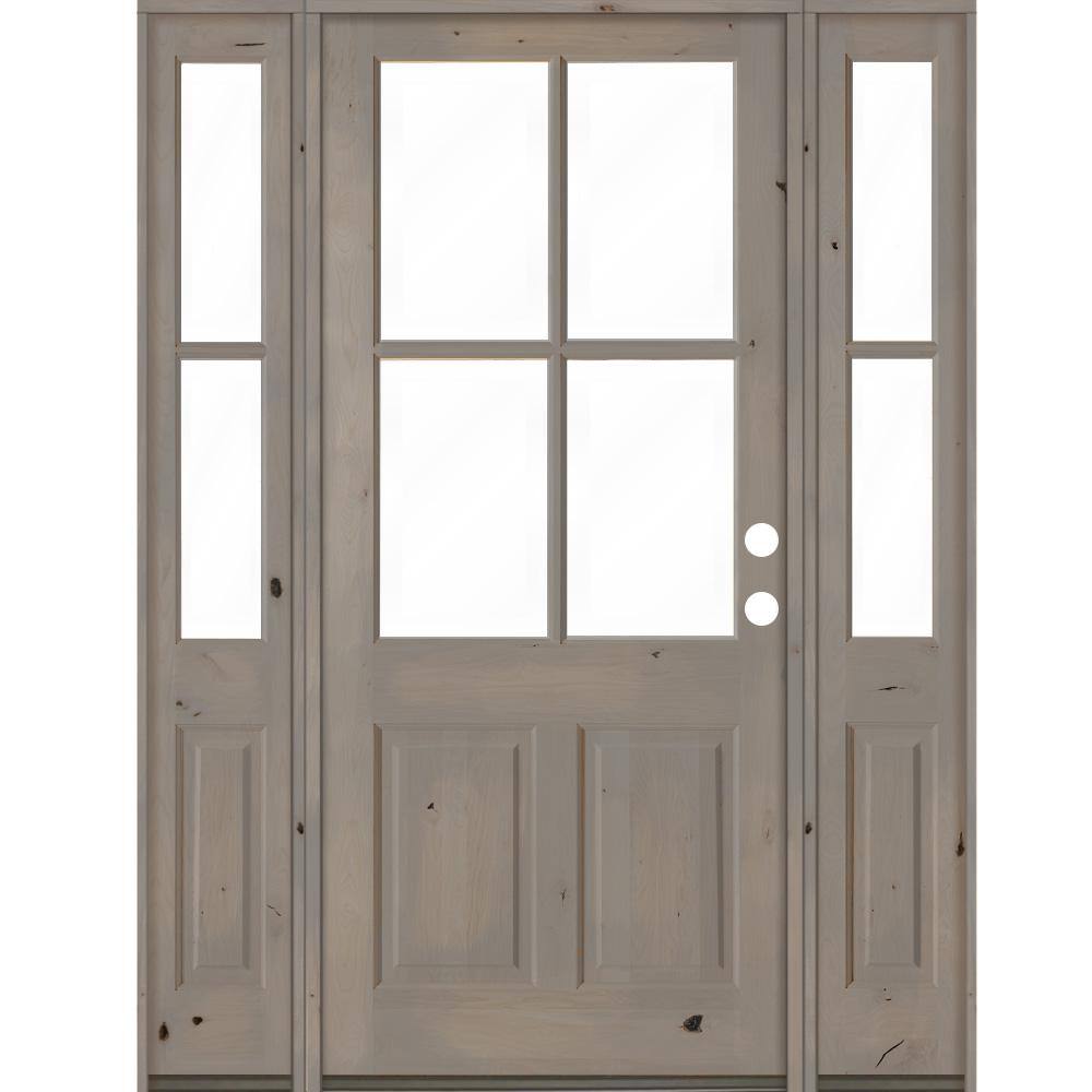 60 in. x 96 in. Knotty Alder Left-Hand/Inswing 4-Lite Clear Glass Grey Stain Wood Prehung Front Door/Double Sidelite price history on PriceWatchPro
