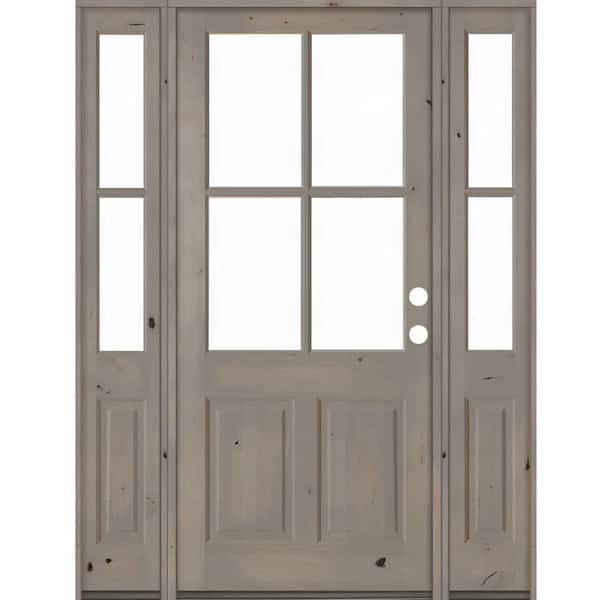 Krosswood Doors 60 in. x 96 in. Knotty Alder Left-Hand/Inswing 4-Lite Clear Glass Grey Stain Wood Prehung Front Door/Double Sidelite