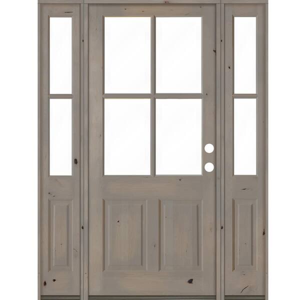 Krosswood Doors 70 in. x 96 in. Knotty Alder Left-Hand/Inswing 4-Lite Clear Glass Grey Stain Wood Prehung Front Door/Double Sidelite
