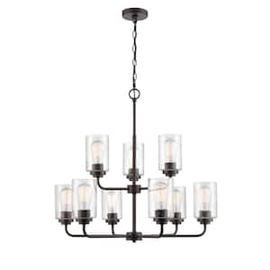 Moven 28 in. 9-Light Rubbed Bronze Chandelier Light with Clear Seeded Glass
