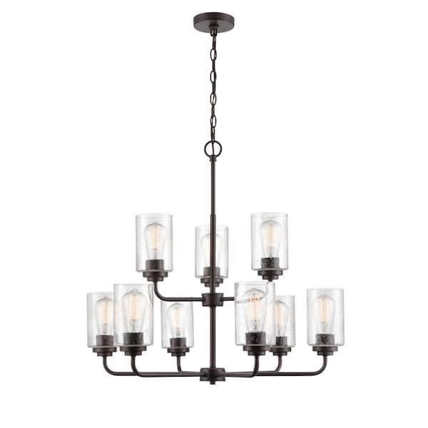 Millennium Lighting Moven 28 in. 9-Light Rubbed Bronze Chandelier Light with Clear Seeded Glass