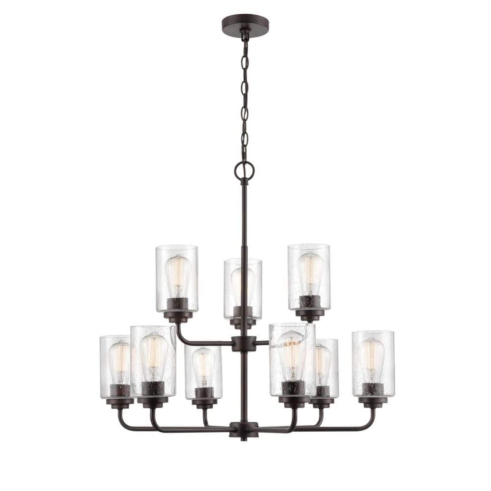 Moven 9-Light Rubbed Bronze Chandelier with Seeded Glass Shades