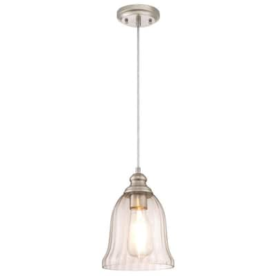 Westinghouse 1-Light Brushed Nickel Mini Pendant with Clear Crackle ...