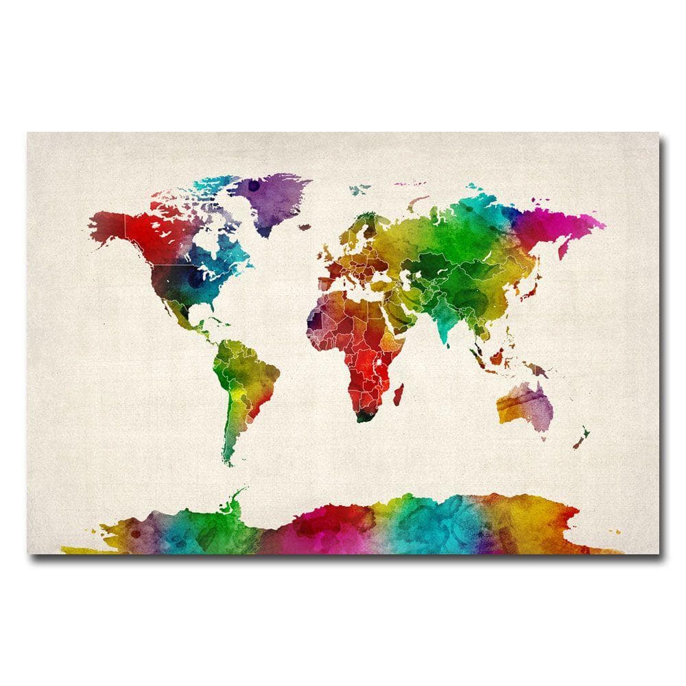 Trademark Fine Art 30 in. x 47 in. Watercolor World Map II Canvas Art ...